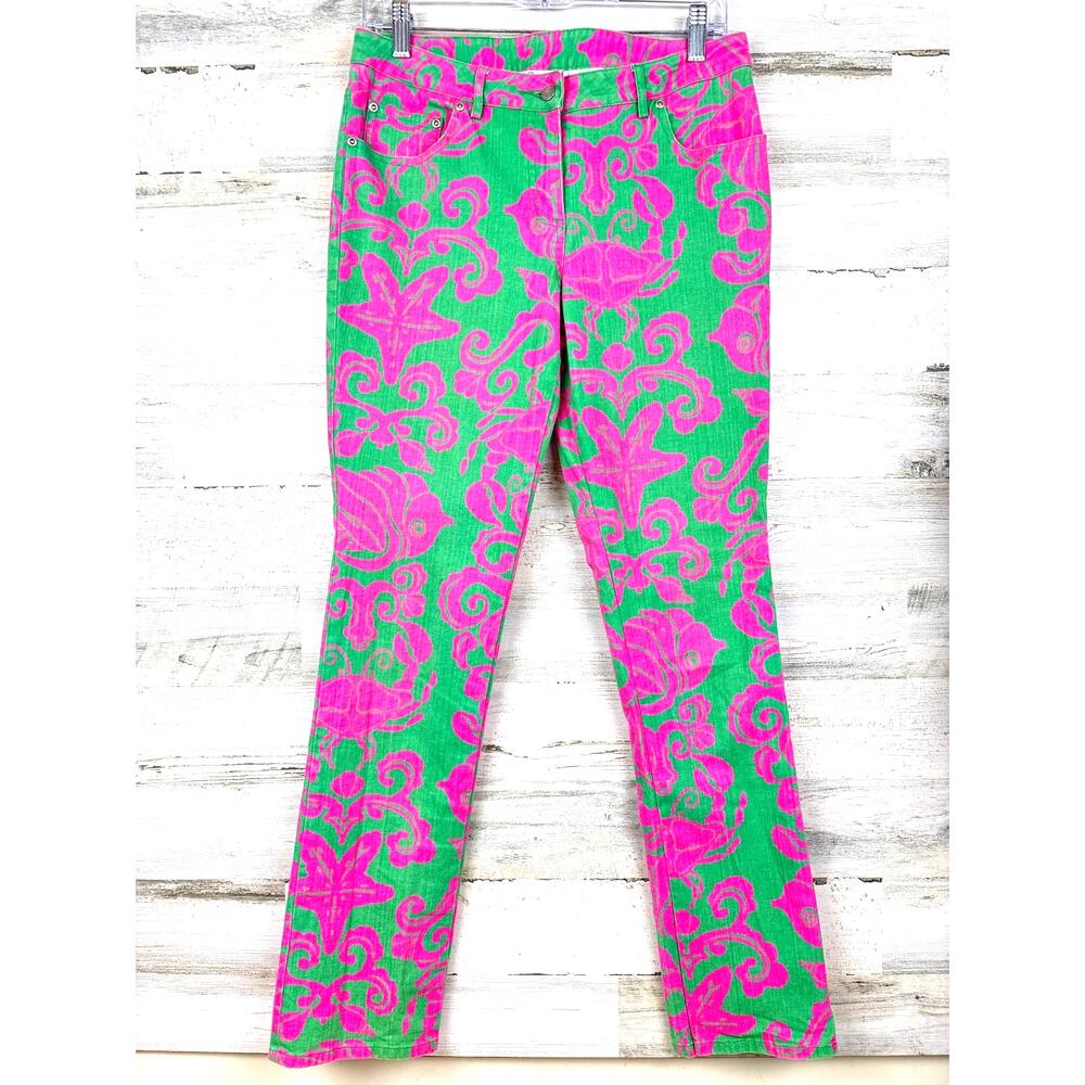Lilly Pulitzer Womens 6 Vintage Green Pink Where’s The Reef Denim Straight Jeans